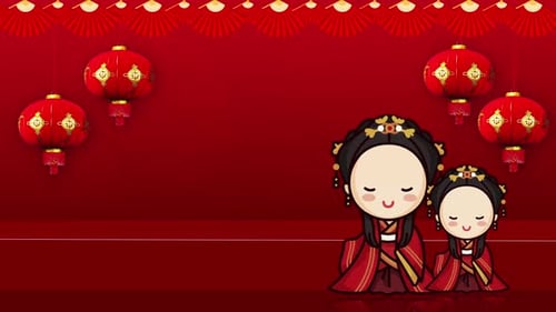 New Year Cute Woman Traditional Chinese Background