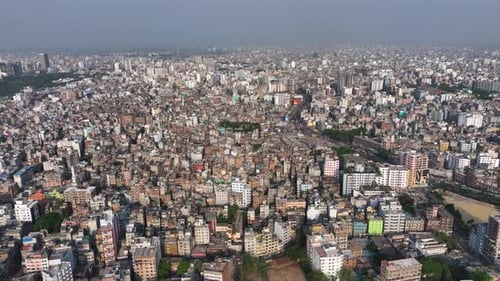Aerial view of a densely populated area, Bangladesh.