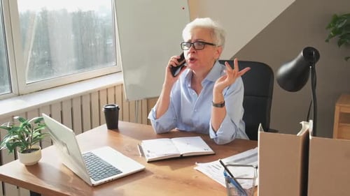 Adult Woman Talking on Phone in Office Setting