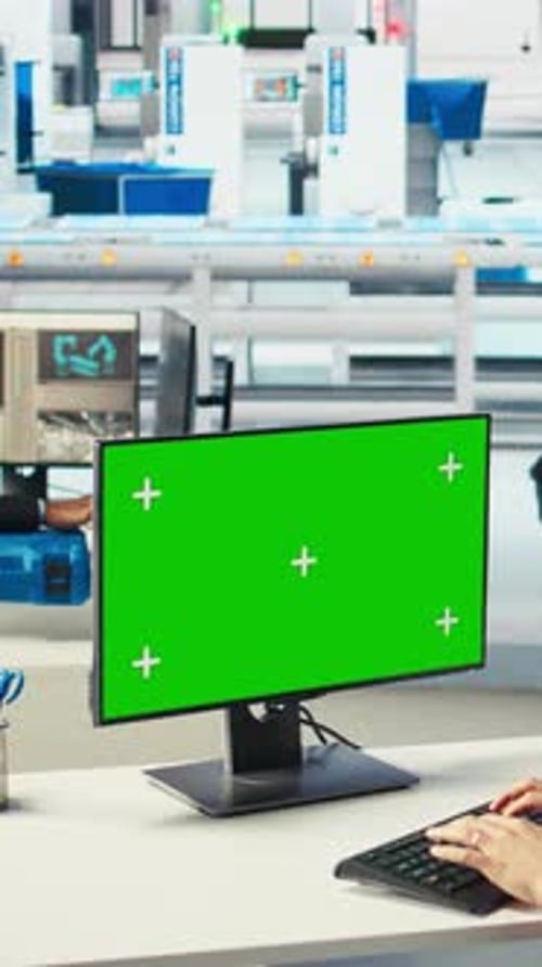 Vertical Video Photovoltaics Factory Engineer Using Green Screen PC to Adjust System Parameters