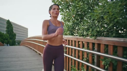 Woman Runner Training Cardio Exercise in Park Fit Sportswoman Jogging Alone