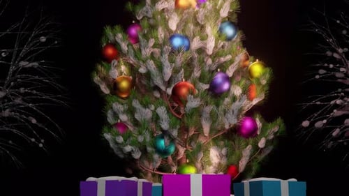 Animated Christmas Tree with Ornaments and Gifts Loop
