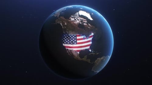 Rotating Earth Reveals United States Map with Flag Overlay