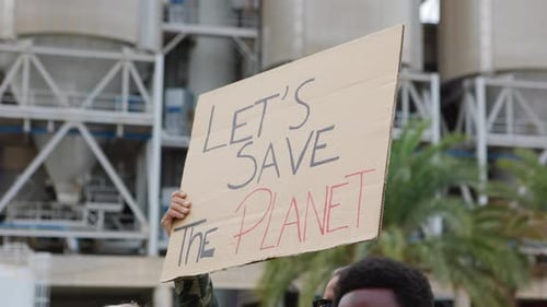 Un jeune militant brandit une pancarte sur la grève mondiale pour le changement climatique