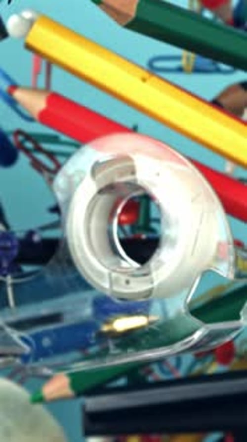 Different School Tools Fly Up and Down Back to School Filmed on a Highspeed Camera at 1000 Fps