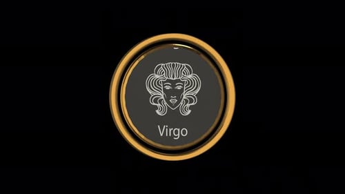 Rotating 3D Golden Coin with Virgo Zodiac Symbol