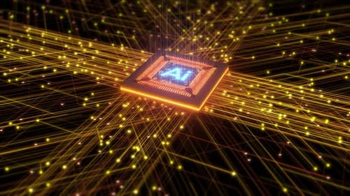 Futuristic AI Processor Chip with Digital Data Flow Network