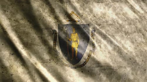 Massachusetts State Seal Grunge Waving Flag Animation