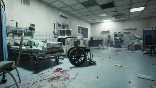 Inside an Abandoned Hospital Room with Damaged Equipment and Scattered Debris