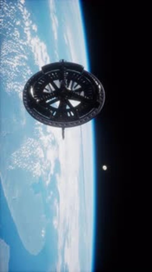 Futuristic Space Satellite Orbiting the Earth