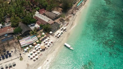 Birdseye Aerial View of Wondeful Tropical White Sand Beach and Coast on Small Exotic Island Near Bal