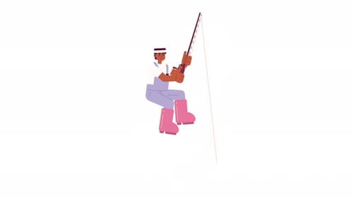 Flat Design Animation of a Person Fishing