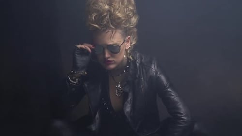 Stylish Woman in Leather Jacket Posing in Smoke