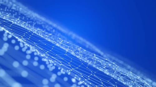 Camera movement through the wave from the mesh. Digital dynamic wave. Abstract futuristic background