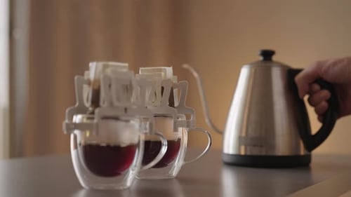 Pour Over Coffee Preparation with Kettle at Home