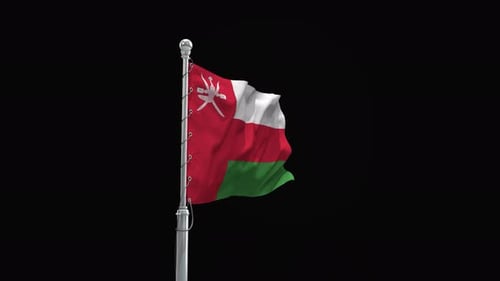 Oman National Flag Waving Seamlessly on Black Background