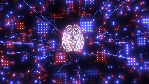advanced computer computing technology. animation the electronic brain processes