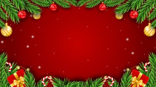 Christmas Red Background With Branch Ball Gift Box Background Animation