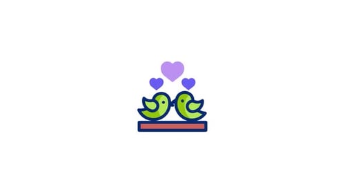 Animated Flat Design Love Birds Icon with Hearts