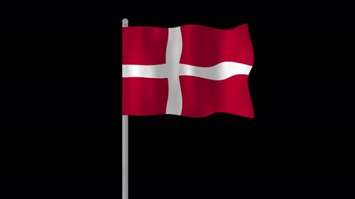 Realistic Waving Flag of Denmark on Pole