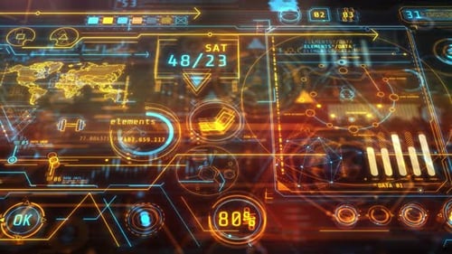 Futuristic Heads-Up Display with Animated Digital Data and Global Map