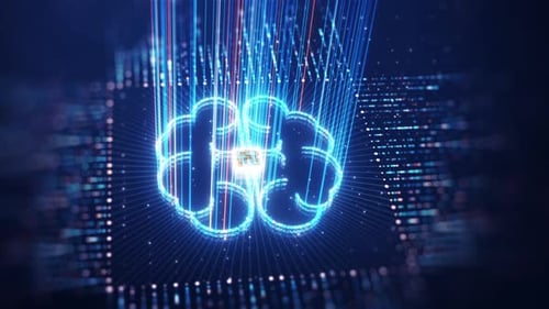 Futuristic Artificial Intelligence Brain with Glowing Data Streams