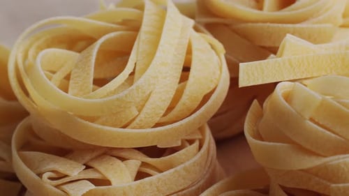 Italian Tagliatelle Pasta Packaging Window Fettuccine Pasta Close Up Not Cooked