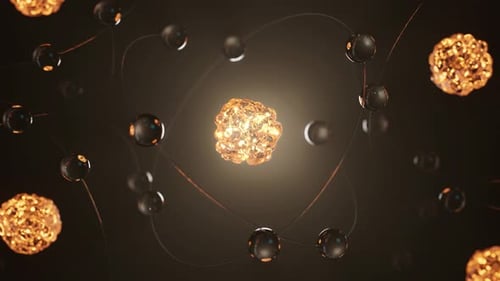 Leuchtendes glänzendes Atom auf dunklem Hintergrund Looped 4K