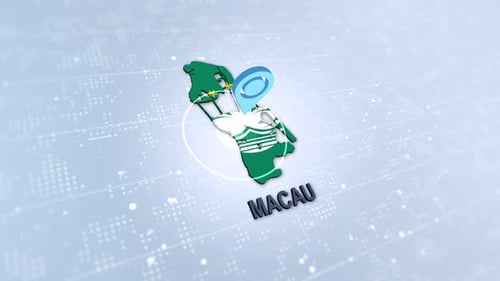 Macau Map Flag Animation with Rotating Location Pin