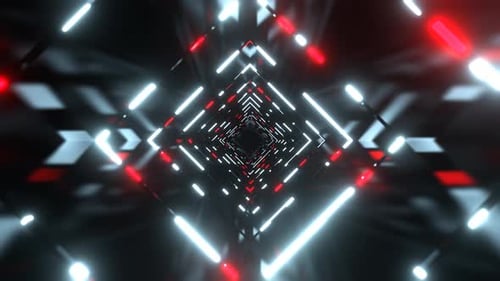 Red And White Bright Infinity Neon Abstract Corridor Background Vj Loop I 4K
