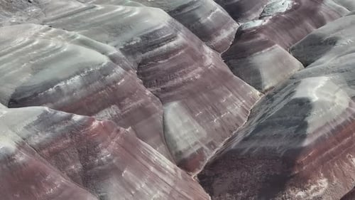 Aerial view of striated rock formations, United States.