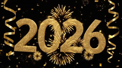 2026 New Year Celebration with Golden Glitter Fireworks
