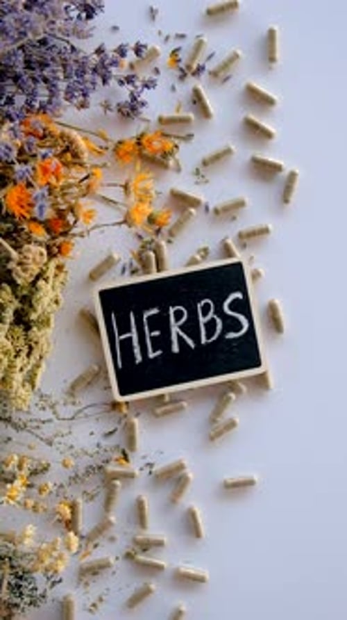 Dried Medicinal Herbs and Flowers Selective Focus