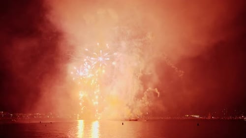 Fireworks at the Cannes Fireworks Festival at night, France