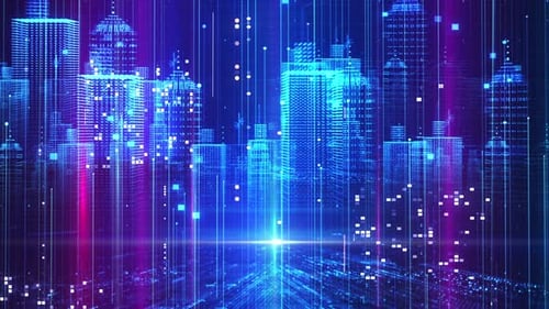 Futuristic Digital City Data Flow Background