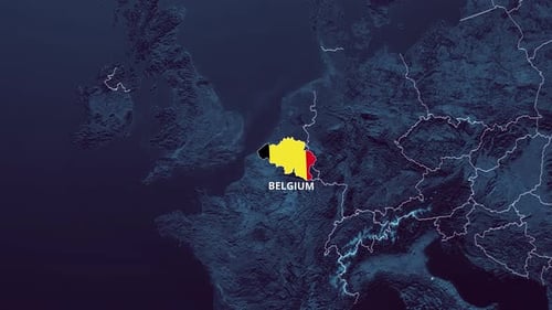 Animated Europe Map Zoom to Belgium with Flag and Country Name