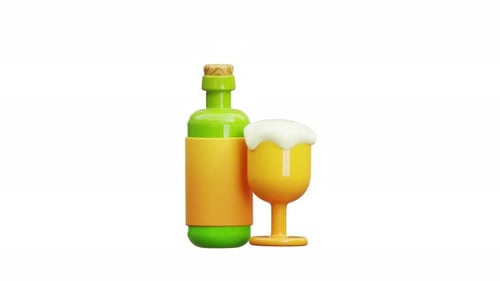 Modern 3D Animated Beer Bottle and Glass Icon
