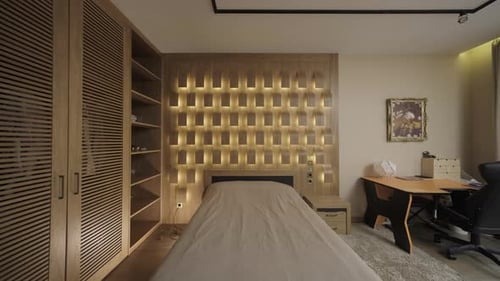 Modern Bedroom Interior Design with Geometric Headboard