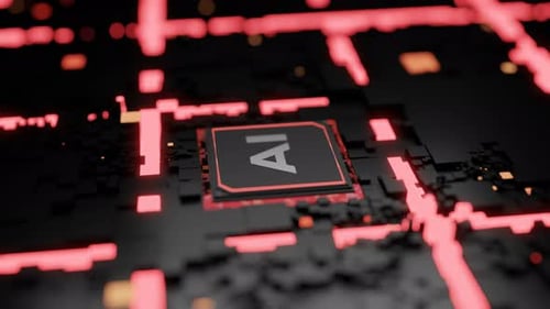 Futuristische KI-Integration: Digitale Auswirkungen auf die Verbindung von KI-Chips mit Motherboards.