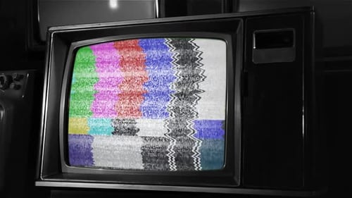 An Old TV Turning on Chroma Key Green Screen. Black and White Tone.