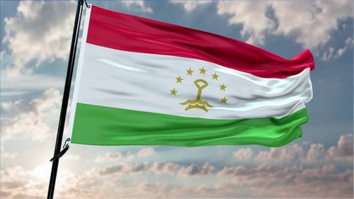 Tajikistan Flag Waving Animation Against Cloudy Sky