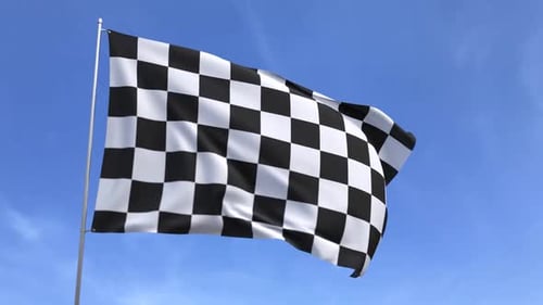 Realistic Waving Checkered Flag on Blue Sky