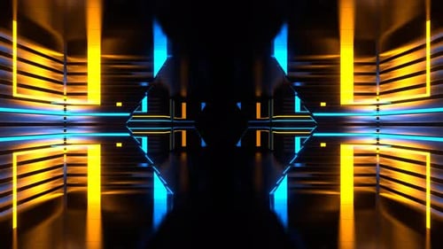 Corridor With Moving Blue And Orange Neon Light Background Vj Loop In 4K