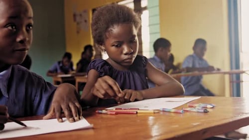 Of African School Children/ Pupils Drawing in Art Class