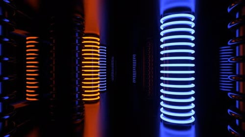 Light Blue And Orange Futuristic Corridor Neon Cylindrical Strobe Columns Background Vj Loop I 4K