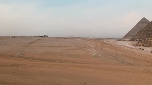 Panoramic Shot of Giza Pyramids in Egypt. Landscape with Pyramids in Cairo.