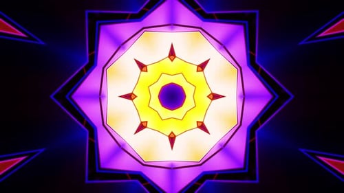 Purpurrote und gelbe Blume mit Stern in der Mitte. Kaleidoskop VJ Loop