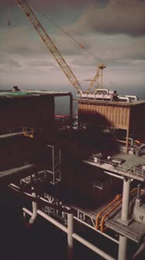 Aging Oil Platform at Sea During Daylight Hours