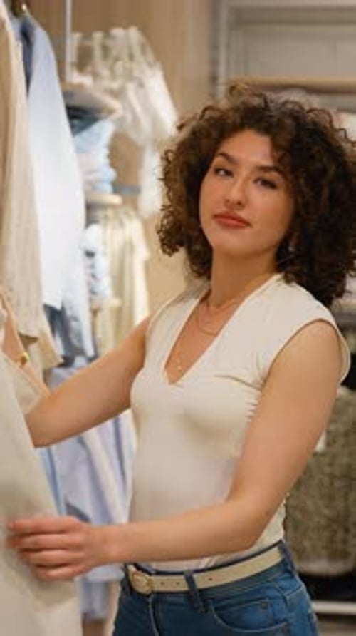 Woman Choosing Clothes in Fashion Store