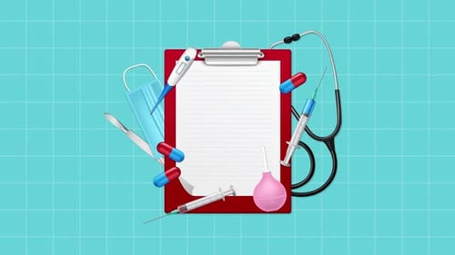 Modern Medical Tools Frame with Blank Clipboard Animation